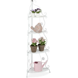 Relaxdays Étagère à fleurs et plantes, métal, 4 étages, extérieur et intérieur, HxLxP : 113,5x31x31 cm, coin, blanc