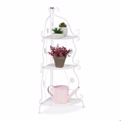 Relaxdays Étagère à fleurs et plantes métal 3 étages extérieur et intérieur HxLxP : 825x31x31 cm coin blanc