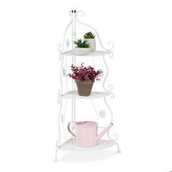 Relaxdays Étagère à fleurs et plantes métal 3 étages extérieur et intérieur HxLxP : 825x31x31 cm coin blanc