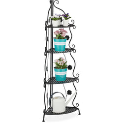 Relaxdays Étagère à fleurs et plantes, métal, 4 étages, extérieur et intérieur, HxLxP : 113,5x31x31 cm, coin, noir