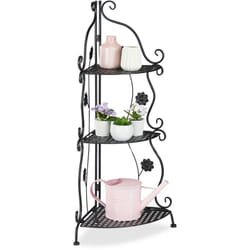Relaxdays - tagère à fleurs et plantes, métal, 3 étages, extérieur et intérieur, HxLxP : 82,5x31x31 cm, coin, noir