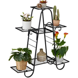 Relaxdays - tagère à plantes en métal, vintage, hlp : 83x75x24 cm, escabeau fleurs, intérieur, 7 emplacements, noir