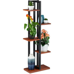 Relaxdays - tagère à plantes, escalier fleurs, 5 niveaux, hlp 117 x 43 x 22 cm, acier mdf, support intérieur, brun foncé