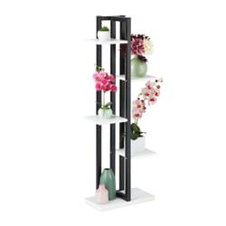 Relaxdays - tagère à plantes, escalier fleurs, 5 niveaux, hlp 117 x 43 x 22 cm, acier mdf, support intérieur, blanc