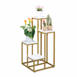 Relaxdays 10038808, Support de pots, Panneaux MDF, Acier, Or, Blanc, Intérieure, 4 étagères, 400 mm