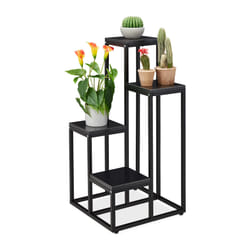 Relaxdays Étagère à plantes, 4 niveaux, HxLxP : 80x40x40 cm, acier et MDF, escalier pour fleurs design, noir