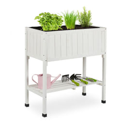 Relaxdays - Porte-pot de fleurs, plastique, étagère, HxLxP : 80x74x38 cm, balcon et terrasse, jardinière, sapin, blanc