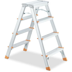 Relaxdays - Escabeau pliable, alu et pp, charge max. 150 kg, utilisable des 2 côtés, 4 marches, argenté/orange