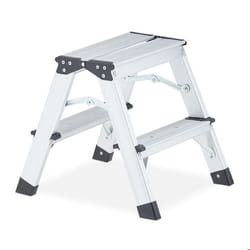 Relaxdays Escabeau pliable alu et plastique charge max. 120 kg utilisable des 2 côtés 2 marches argenté/noir