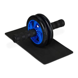 Relaxdays Roue abdominale appareil pour abdominaux matelas genoux inclus antidérapant avec caoutchouc noir-bleu