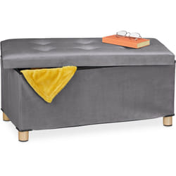 Relaxdays - Banquette de rangement, couvercle matelassé, revêtement velours, pieds en bois, hlp : 34x76x38 cm, anthracite