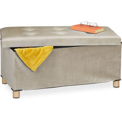 Relaxdays - Banquette de rangement, couvercle matelassé, revêtement velours, pieds en bois, hlp : 34x76x38 cm, crème