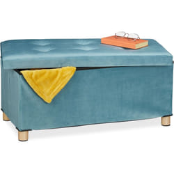 Relaxdays - Banquette de rangement, couvercle matelassé, revêtement velours, pieds en bois, hlp : 34x76x38 cm, turquoise