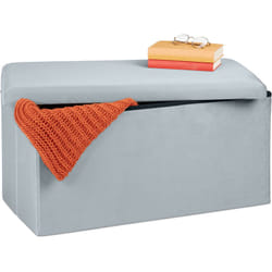 Relaxdays - Banquette de Rangement, Revêtement Velours, 80 l, Entrée, Salon, Coffre à Assise Matelassée, 38x77x39 cm, gris