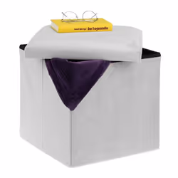 Relaxdays Tabouret Siège avec Rangement H x L x P : 38 x 38 x 38 cm Pliable Tabouret en MDF et Velours Gris