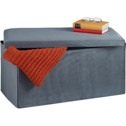 Relaxdays - Banquette de Rangement, Revêtement Velours, 80 l, Salon, Coffre à Assise Matelassée, 38x77x39 cm, anthracite