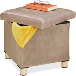 Relaxdays - Tabouret de rangement, couvercle-plateau, pieds en bois, pouf carré, h x l x p : 35x38x38 cm, crème