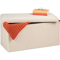 Relaxdays - Banquette de Rangement, Revêtement Velours, 80 l, Salon, Coffre à Assise Matelassée, 38x77x39 cm, creme