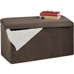 Relaxdays - Banquette de Rangement, Revêtement Velours, 80 l, Salon, Coffre à Assise Matelassée, 38x77x39 cm, marron