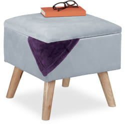 Relaxdays - tabouret de rangement, matelassé, carré, pieds en bois, salon, h x l x p : 40 x 40 x 40 cm, gris clair