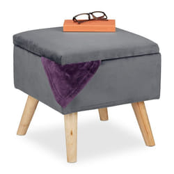 Relaxdays tabouret de rangement matelassé carré pieds en bois salon H x L x P : 40 x 40 x 40 cm anthracite