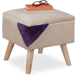 Relaxdays - tabouret de rangement, matelassé, carré, pieds en bois, salon, h x l x p : 40 x 40 x 40 cm, creme