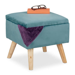 Relaxdays tabouret de rangement matelassé carré pieds en bois salon H x L x P : 40 x 40 x 40 cm turquoise