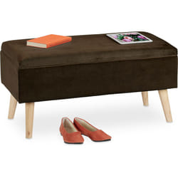 Relaxdays - Banc siège avec espace de rangement, housse velours, 40 l, rembourré, pieds en bois, entrée, 41x80x40c, marron