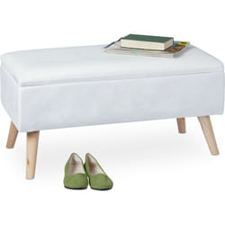 Relaxdays - Banc siège avec espace de rangement, housse velours, 40 l, rembourré, pieds en bois, entrée, 41x80x40c, blanc