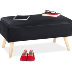 Relaxdays - Banc siège avec espace de rangement, housse velours, 40 l, rembourré, pieds en bois, entrée, 41x80x40c, noir