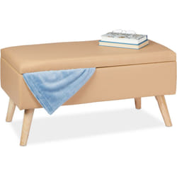 Relaxdays Banc de rangement banquette similicuir coffre 40 litres 4 pieds pouf tabouret HxlxP: 40 x 80 x 39,5 cm, beige