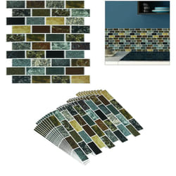 Relaxdays - Sticker carrelage, set de 10, aspect pierre, adhésif, cuisine sdb, 31 x 31 cm, panneau mural 3D, design b