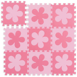 Relaxdays - Tapis puzzle fleurs, 9 pièces enfants bébés, mousse eva, sans polluants, surface jeu 91,5 x 91,5 cm, rose
