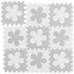 Relaxdays - Tapis puzzle fleurs, 9 pièces enfants bébés, mousse eva, sans polluants, surface 91,5 x 91,5 cm, blanc-gris