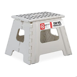 Relaxdays Tabouret pliant L portable escabeau de salle de bain 150 kg plastique HxLxP 30 x 37 x 29 cm blanc