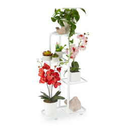 Relaxdays - tagère à plantes en métal, porte-fleurs, 4 étages, intérieur, extérieur, hlp 81 x 44 x 24,5 cm, blanc