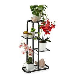 Relaxdays Étagère à plantes en métal, porte-fleurs, 4 étages, intérieur, extérieur, HLP 81 x44 x 24,5 cm, noir