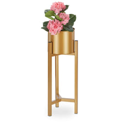 Relaxdays - Support pour pot à fleurs, présentoir à plantes incluant un récipient, HxD 60 x 21,5 cm, doré