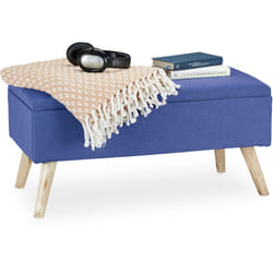 Relaxdays - Banc de rangement, rembourré, pieds en bois, coffre avec revêtement en tissu 39,5 x 79,5 x 39 cm, bleu