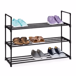 Étagère à chaussures - Relaxdays - 3 niveaux - 12 paires - Métal - Noir