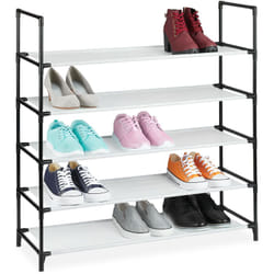 Relaxdays - tagère à chaussures xl, système d'emboîtement, 5 étages, 20 paires, rangement, HxLxP 90,5x87,5x30 cm, blanc