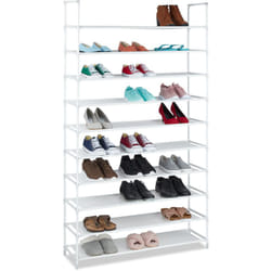 Tagère à chaussures en tissu, hlp : 175,5x100x29 cm, 50 paires, 10 étages, système d'emboîtement, xxl, blanc - Relaxdays