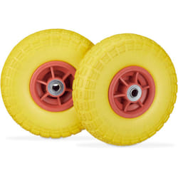 Relaxdays - Roue de diable Set de 2 en caoutchouc, increvavbles, 260 x 85, 16 mm, 4.1/3.5-4 essieu 150 kg, jaune-rouge