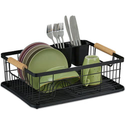 Relaxdays - gouttoir, panier à couverts et bac de séchage, support à vaisselle de cuisine, plastique, métal, noir