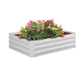 Relaxdays - Carré potager, métal galvanisé, fleurs, plantes et légumes, HxLxP : 30x120x90 cm, jardinière extérieure, blanc