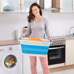 Relaxdays 10025601_136 panier à linge 37 L Rectangulaire Plastique, Caoutchouc thermoplastique (TPR) Bleu clair, Blanc