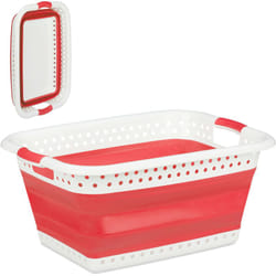 Relaxdays - panier à lessive pliable, plastique, silicone, corbeille à linge peu encombrante, HlP 27x61x45,5cm, rouge