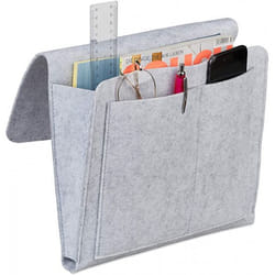 Poche de lit, feutre, à suspendre, 5 compartiments, rangement canapé, organisateur hlp 26x28x5 cm, gris clair - Relaxdays