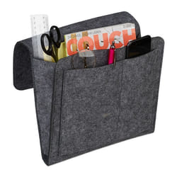 Poche de lit, feutre, à suspendre, 5 compartiments, rangement canapé, organisateur hlp 26x28x5 cm, gris foncé - Relaxdays