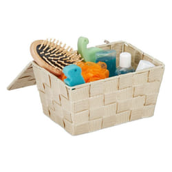Relaxdays Panier de rangement avec couvercle aspect tressé organiseur HxlxP 105 x 195 x 145 cm plastique beige